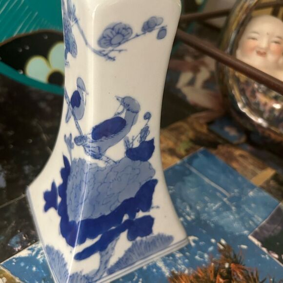 Vintage Chinoiserie Blue And White Candlestick Holder 9" - Picture 14 of 16